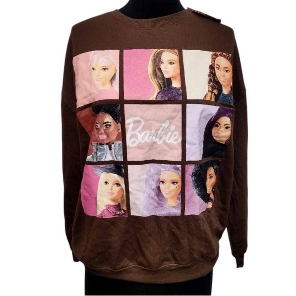 Barbie NWT Women's Squares Cozy Graphic Sweatshirt S, Brown Mattel Hybrid - Picture 2 of 16